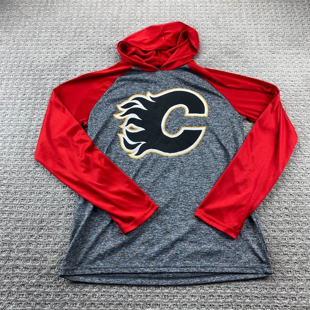 Calgary Flames Lightweight Hoodie Shirt Men S Gray Red NHL Hockey Activewear